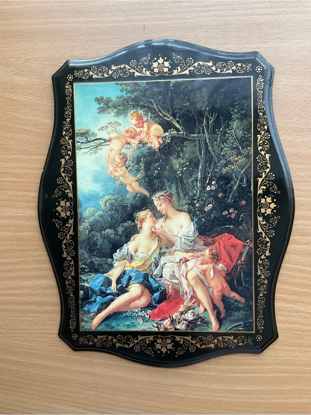 Classic Black Framed Rococo Art Wall Plaque Vintage Francois Boucher "Jupiter A